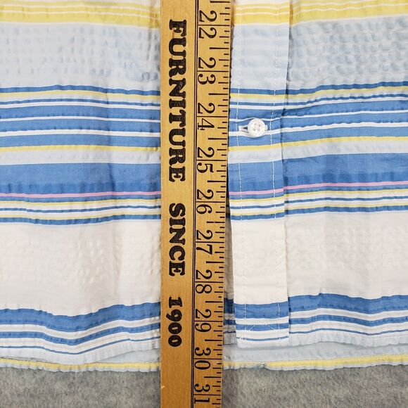 Lands End Tropical Seersucker Shirt Mens XL White Blue Yellow Striped Aloha - Picture 5 of 6